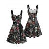 Robe gothique pour Halloween, mini-robe à ceinture avec imprimé tête de mort et buste froncé - Noir S | US 4