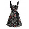 Robe gothique pour Halloween, mini-robe à ceinture avec imprimé tête de mort et buste froncé - Noir S | US 4