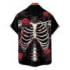 Chemise boutonnée gothique pour homme, motif squelette et roses, pour Halloween - Noir 3XL