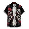 Chemise boutonnée gothique pour homme, motif squelette et roses, pour Halloween - Noir 3XL