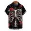 Chemise boutonnée gothique pour homme, motif squelette et roses, pour Halloween - Noir 3XL