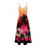 Robe de vacances ombrée pour la plage, imprimé cocotier, robe longue à bretelles spaghetti et poches - Orange S | US 4