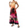 Robe de vacances ombrée pour la plage, imprimé cocotier, robe longue à bretelles spaghetti et poches - Orange S | US 4