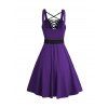 Gothic Women Outfit Lace Up Crisscross Mini Dress and Heart Lace Choker Buckle Straps Boots Set - Pourpre S | US 4