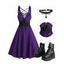 Gothic Women Outfit Lace Up Crisscross Mini Dress and Heart Lace Choker Buckle Straps Boots Set - Pourpre S | US 4