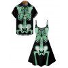 Gothic Couple Outfit Skeleton Print Spaghetti Strap Mini Dress and Shirt Halloween Set - Vert S | US 4