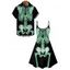 Gothic Couple Outfit Skeleton Print Spaghetti Strap Mini Dress and Shirt Halloween Set - Vert S | US 4