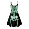 Gothic Couple Outfit Skeleton Print Spaghetti Strap Mini Dress and Shirt Halloween Set - Vert S | US 4