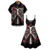 Gothic Couple Outfit Skull Rose Print Spaghetti Strap Mini Dress and Shirt Set for Halloween - Noir S | US 4