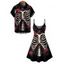 Gothic Couple Outfit Skull Rose Print Spaghetti Strap Mini Dress and Shirt Set for Halloween - Noir S | US 4
