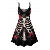 Gothic Couple Outfit Skull Rose Print Spaghetti Strap Mini Dress and Shirt Set for Halloween - Noir S | US 4
