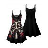 Gothic Couple Outfit Skull Rose Print Spaghetti Strap Mini Dress and Shirt Set for Halloween - Noir S | US 4