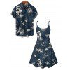 Vacation Couple Outfit for Beach Anchor Octopus Print Spaghetti Strap Mini Dress and Shirt Set - Bleu de Minuit S | US 4