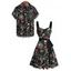 Gothic Couple Outfit Bat Skulls Printed Ruched Bust Mini Belt Dress and Shirt Set for Halloween - Noir S | US 4