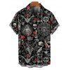 Gothic Couple Outfit Bat Skulls Printed Ruched Bust Mini Belt Dress and Shirt Set for Halloween - Noir S | US 4
