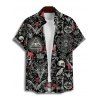 Gothic Couple Outfit Bat Skulls Printed Ruched Bust Mini Belt Dress and Shirt Set for Halloween - Noir S | US 4