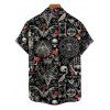 Gothic Couple Outfit Bat Skulls Printed Ruched Bust Mini Belt Dress and Shirt Set for Halloween - Noir S | US 4