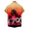 Vacation Couple Outfit for Beach Ombre Coconut Tree Print Pocket Long Dress and Shirt Set - Orange S | US 4