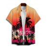 Vacation Couple Outfit for Beach Ombre Coconut Tree Print Pocket Long Dress and Shirt Set - Orange S | US 4