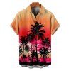 Vacation Couple Outfit for Beach Ombre Coconut Tree Print Pocket Long Dress and Shirt Set - Orange S | US 4