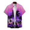 Vacation Couple Outfit for Beach Ombre Coconut Tree Print Pocket Long Dress and Shirt Set - Pourpre S | US 4