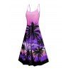 Vacation Couple Outfit for Beach Ombre Coconut Tree Print Pocket Long Dress and Shirt Set - Pourpre S | US 4