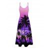 Vacation Couple Outfit for Beach Ombre Coconut Tree Print Pocket Long Dress and Shirt Set - Pourpre S | US 4