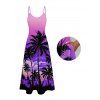 Vacation Couple Outfit for Beach Ombre Coconut Tree Print Pocket Long Dress and Shirt Set - Pourpre S | US 4