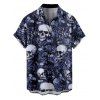 Chemise boutonnée gothique pour homme, motif tête de mort et feuilles, pour Halloween - Noir M