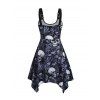 Gothic Couple Outfit Skulls Leaf Print Buckle Asymmetrical Midi Dress and Shirt Set for Halloween - Noir S | US 4