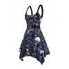 Gothic Couple Outfit Skulls Leaf Print Buckle Asymmetrical Midi Dress and Shirt Set for Halloween - Noir S | US 4