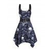 Gothic Couple Outfit Skulls Leaf Print Buckle Asymmetrical Midi Dress and Shirt Set for Halloween - Noir S | US 4