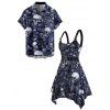 Gothic Couple Outfit Skulls Leaf Print Buckle Asymmetrical Midi Dress and Shirt Set for Halloween - Noir S | US 4