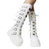Buckle Strap Back Zipper Thick Platform Punk Style Knee-high Boots - Blanc EU 43