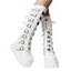 Buckle Strap Back Zipper Thick Platform Punk Style Knee-high Boots - Blanc EU 43