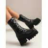 Solid Color Buckle Strap Back Zipper Thick Platform Punk Style Boots - Noir EU 42