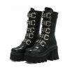 Solid Color Buckle Strap Back Zipper Thick Platform Punk Style Boots - Noir EU 42