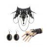 Accessoires de style vintage en dentelle avec pierres précieuses artificielles, bracelet ras du cou avec bague et boucles d'oreilles, ensemble gothique - Noir 