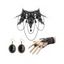 Accessoires de style vintage en dentelle avec pierres précieuses artificielles, bracelet ras du cou avec bague et boucles d'oreilles, ensemble gothique - Noir 