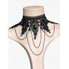 Accessoires de style vintage en dentelle avec pierres précieuses artificielles, bracelet ras du cou avec bague et boucles d'oreilles, ensemble gothique - Noir 