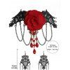 Accessoires gothiques pour Halloween Ensemble ras du cou en dentelle avec chaîne en rose et boucles d'oreilles à pompons - Noir 