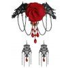Accessoires gothiques pour Halloween Ensemble ras du cou en dentelle avec chaîne en rose et boucles d'oreilles à pompons - Noir 