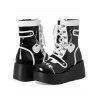 Colorblock Heart Chain Embellishment Lace Up Side Zipper Thick Platform Punk Style Boots - Noir EU 35