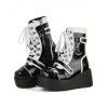 Colorblock Heart Chain Embellishment Lace Up Side Zipper Thick Platform Punk Style Boots - Noir EU 35