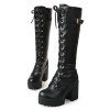 Solid Color Buckle Strap Lace Up Thick Platform Vintage Knee-high Boots - Noir EU 42
