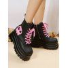 Ghost Pattern Square Toe Lace Up Side Zipper Thick Platform Gothic Martin Boots - Noir EU 43