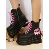 Ghost Pattern Square Toe Lace Up Side Zipper Thick Platform Gothic Martin Boots - Noir EU 43