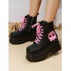 Ghost Pattern Square Toe Lace Up Side Zipper Thick Platform Gothic Martin Boots - Noir EU 43