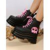 Ghost Pattern Square Toe Lace Up Side Zipper Thick Platform Gothic Martin Boots - Noir EU 43