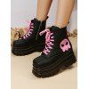 Ghost Pattern Square Toe Lace Up Side Zipper Thick Platform Gothic Martin Boots - Noir EU 43